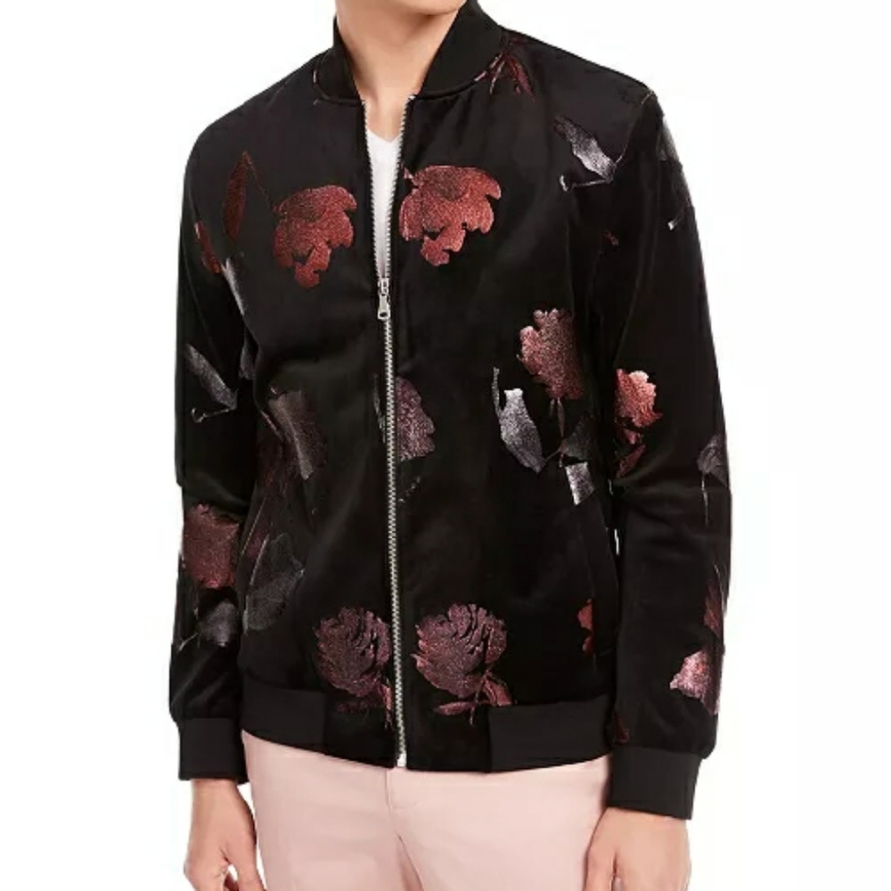 International Concepts Foil Flower Bomber Jacket